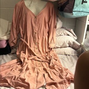 Peach Button-Down Dress